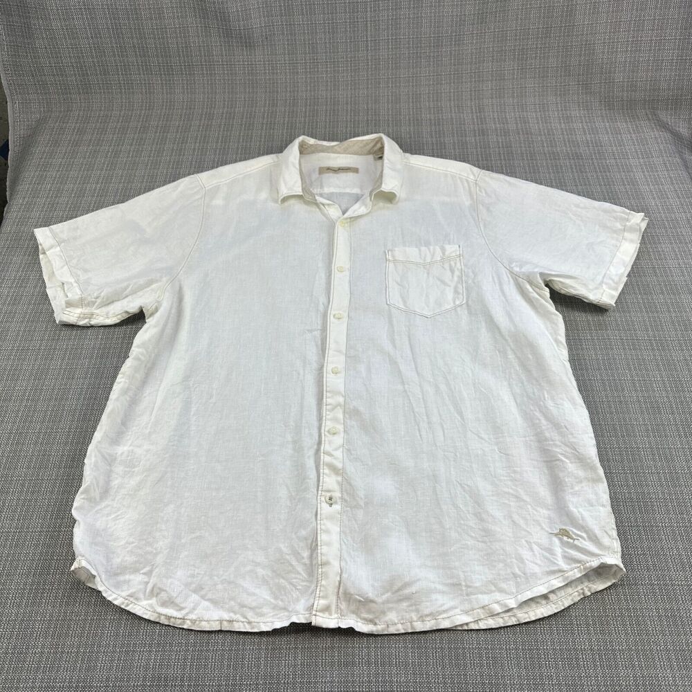 Tommy Bahama Shirt Mens XXL White 100% Linen Beach Comfort Lightweight Beathable